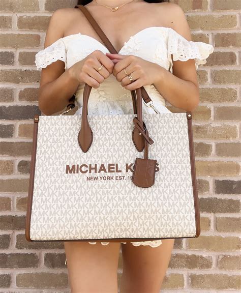 Michael Kors Large Belted Satchel Vanilla MK Signature Pale Gold